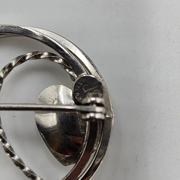 Vintage 1960s Sterling Silver Genuine Pearl Heart Pin Open Signed Collectible - Picture 4 of 6